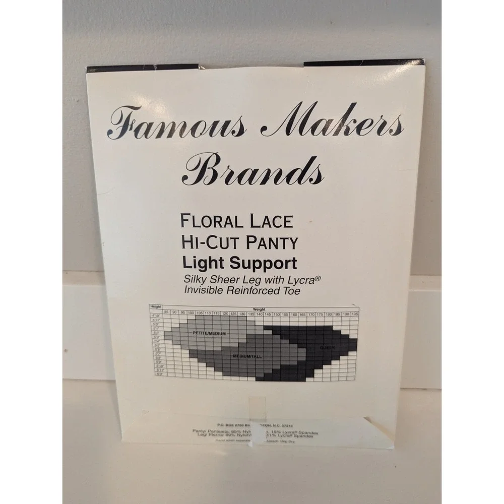 NEW!! Famous Makers Lace Top Nylons Size Med Tall Black Silky Sheer Lycra Vntg